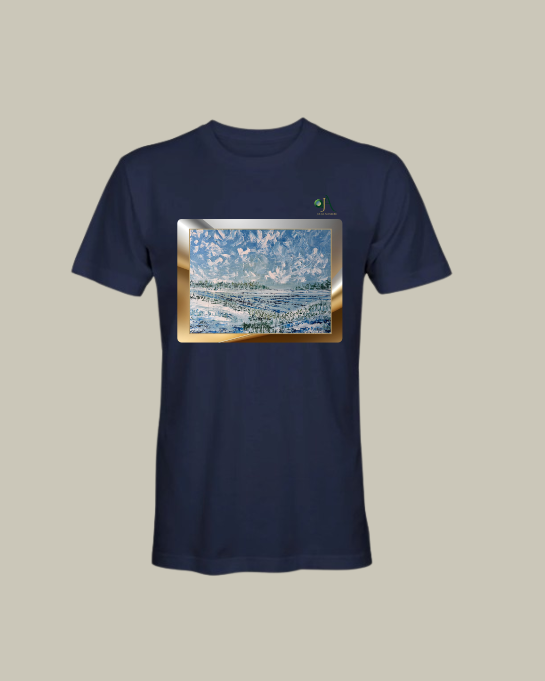 “Zima” Art Print T-Shirt by Yulia Aleskere — Exclusive Winter Edition/ Футболка с принтом картины “Zima” художницы Юлии Алескере — это не просто одежда, а искусство.