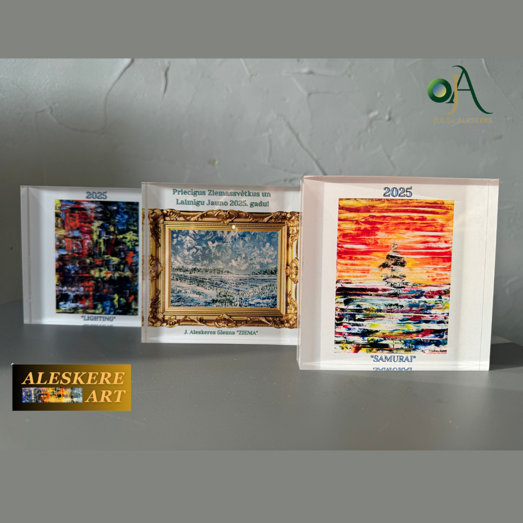 Clear Acrylic Photo Block 10x10 cm with the "Samurai" Painting – Art for Your Desk