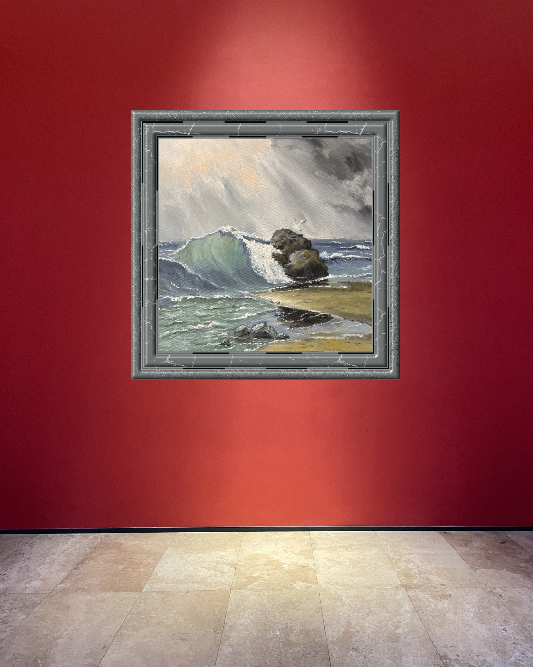 Painting “Lonely Seagull by the Sea”, 26 × 26 cm, Oil on canvas