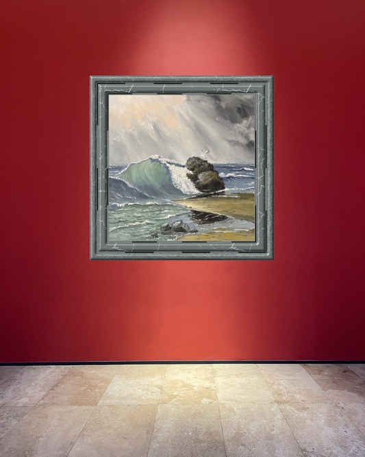 Painting “Lonely Seagull by the Sea”, 26 × 26 cm, Oil on canvas