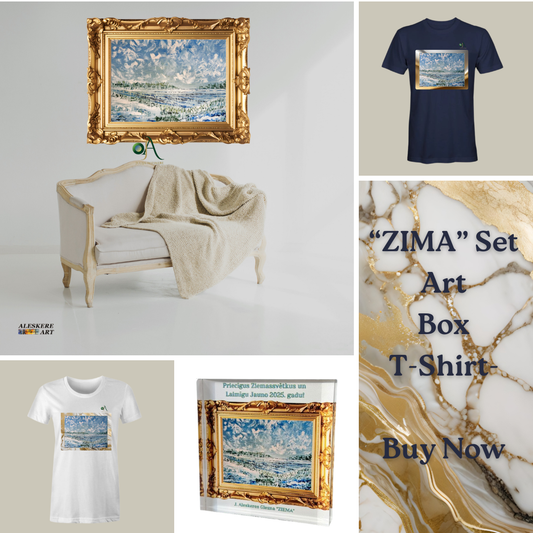 “Zima” Art Print T-Shirt by Yulia Aleskere — Exclusive Winter Edition/ Футболка с принтом картины “Zima” художницы Юлии Алескере — это не просто одежда, а искусство.
