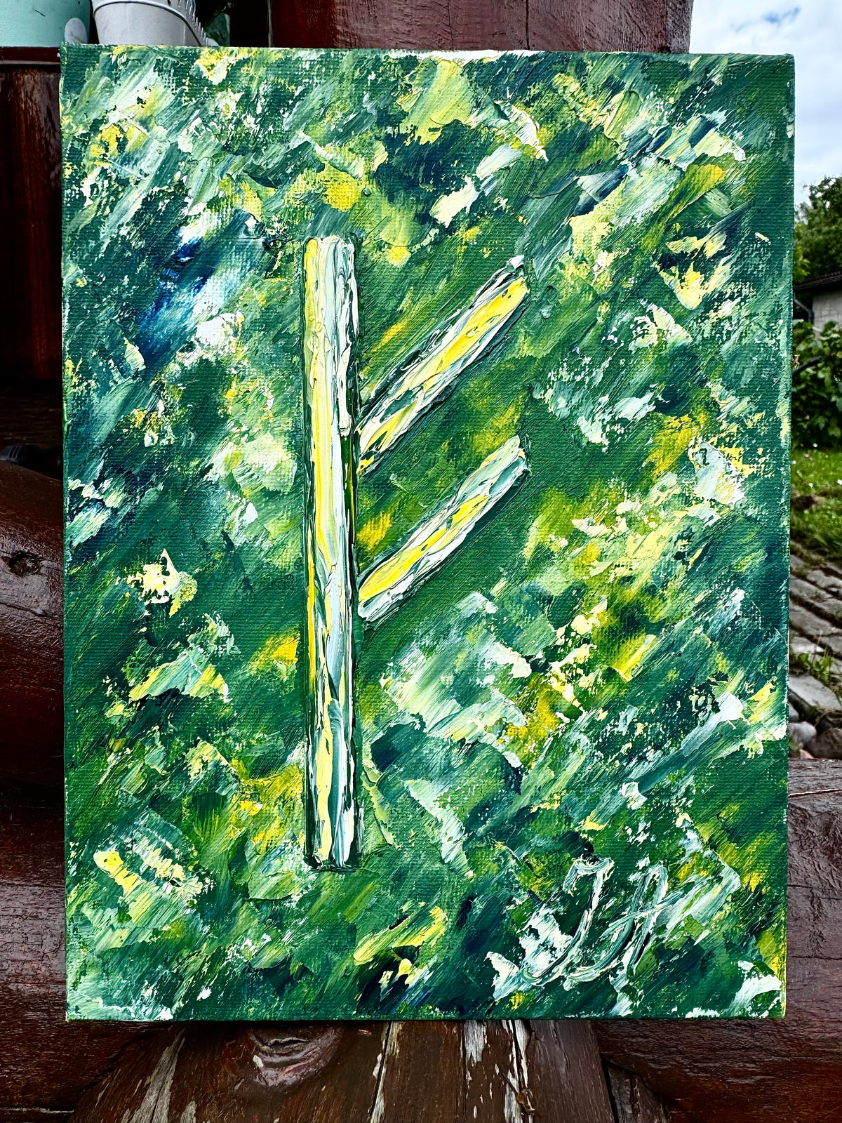Fehu ᚠ — Energy Becoming Form Original Runic Painting • Oil • 18.2 × 24.2 cm