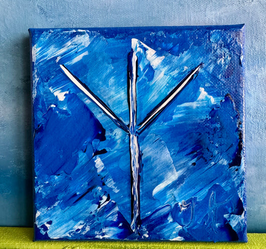Runic Painting “Algiz” — Rune of Divine Protection : Material: Acrylic, Size: 12 × 12 cm