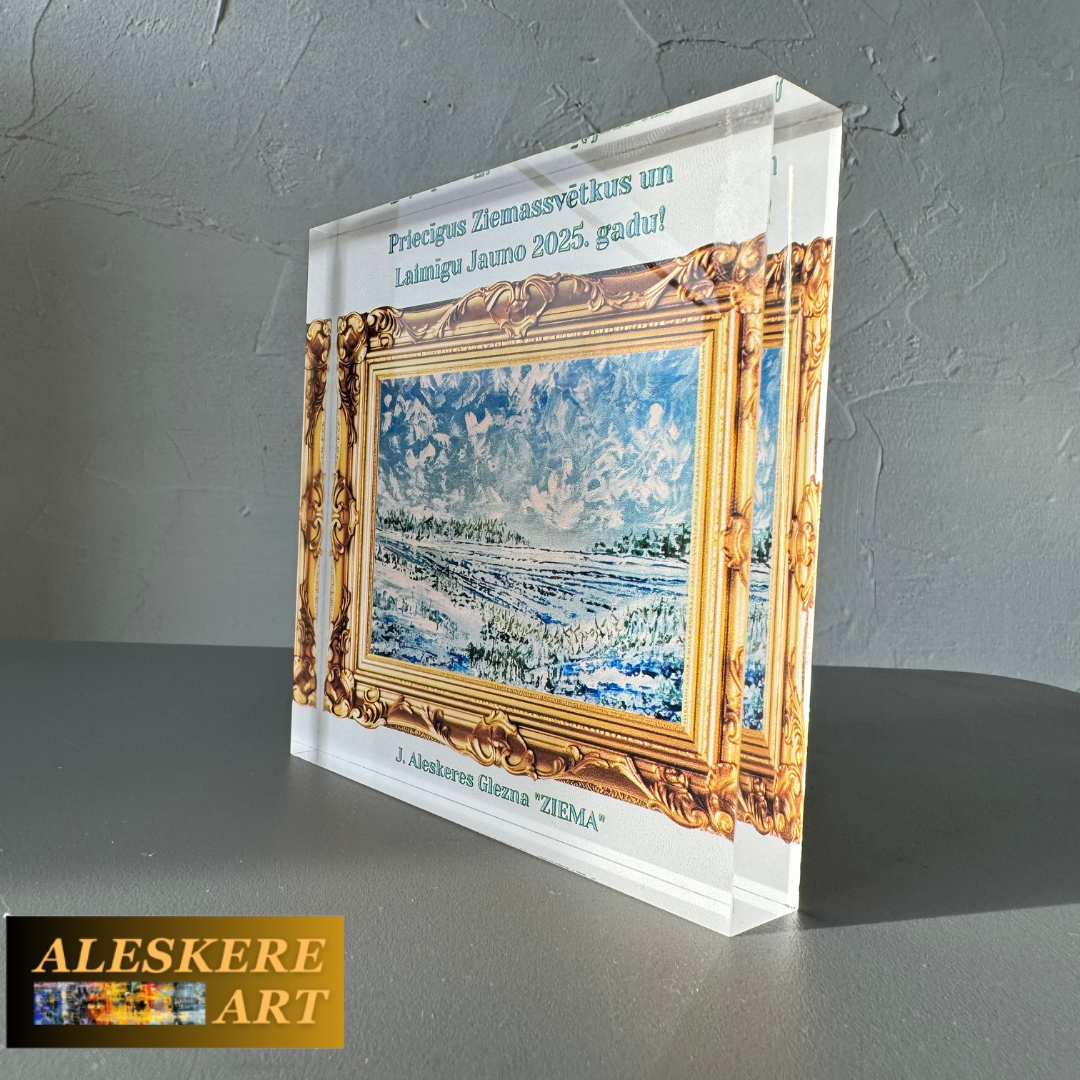 Clear Acrylic Photo Block 10x10 cm with the "Winter" Painting – A Frozen Moment of Beauty